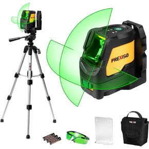 PREXISO Laser Level with Tripod, 100Ft Professional 150° Wide Angle Laser Level Self Leveling, Integrated Magnetic Bracket - IP54 Cross Laser Line Tool for Construction, Ceiling Alignment, Floor Tile