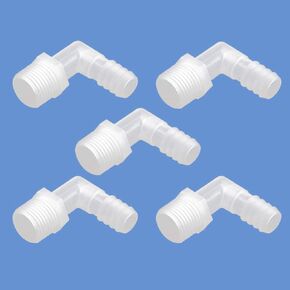Quickun Hose Barb Fitting Elbow, 1/2" Hose Barb x 3/4" Male NPT Barbed Adapter for Fuel/AIR/Water/Oil/Gas/WOG(Pack of 5)
