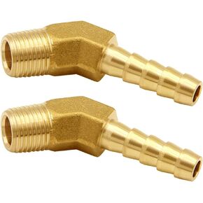 Joywayus 2PCS 45 Degree Elbow Brass 1/4" NPT Male x 3/8" Barb Hose Pipe Fittings for Water/Fuel/Air