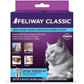 مجموعة موزع روائح تهدئة القطط الكلاسيكية من FELIWAY (مجموعة بداية لمدة 30 يومًا) - تقلل من مشكلة الخدش والرش والاختباء in Kuwait