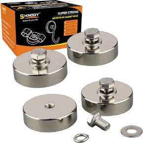 SKNOOY Strong Neodymium Round Magnet with Bolt, 4 PCS Heavy Duty Rare Earth Magnets with M6 Female Thread, Powerful Removable Magnetic Mounting Base for Lighting, Tools, Equipment