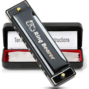 Ring Bearer Gifts Harmonica Ring Custom Engraved Black Harmonica C Key 10 Hole For Wedding Gifts Kids