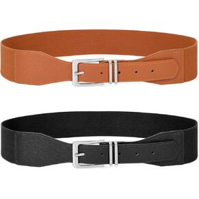 WHIPPY 2 حزمة من أحزمة الخصر المرنة للنساء، أحزمة واسعة قابلة للتمدد للسيدات بإبزيم ذهبي للفستان in Kuwait