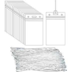 50 Pcs Clear Luggage Tags Bag Tags Holder Identification ID Card Badge Holder with 50 Pcs Clear Luggage Tag Loop Straps for Business Travel and Office Supplies