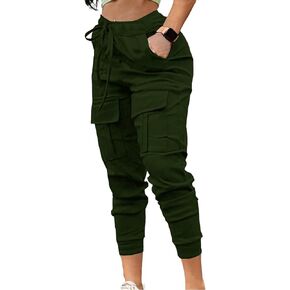 HOPYOP Womens Cargo Pants,Athletic Elastic Waist Baggy Cargo Pants for Women with Pockets