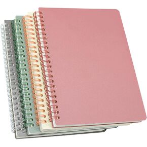 Yansanido Spiral Notebook, 4 Pcs 4 Color A5 Thick Plastic Hardcover 7mm College Ruled Paper 80 Sheets (160 Pages) Journal for School and Office Supplies (4 Pcs A5)
