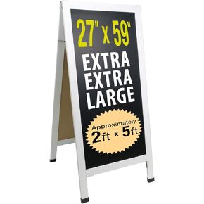 Excello Global Products Extra Large Magnetic Gigantic Sandwich Board Sidewalk Chalkboard Sign: 59"x27" Reinforced, Heavy-Duty, Double Sided, Chalk Board Standing Sign A-Frame (White)
