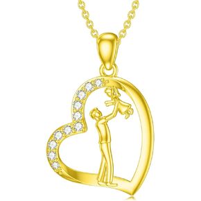 SISGEM Solid 14K Gold Father Daughter Necklace,Real Gold Love Heart Dad Daughter Pendant Necklaces Dainty Jewelry Gifts Christmas Birthday for Her Girls Daughter, 16"-18"