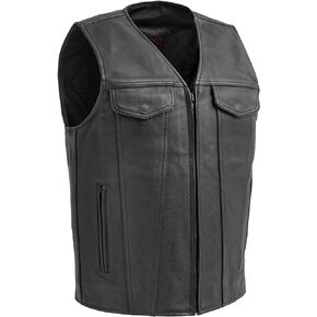 First Mfg Co - Badlands - Men's Motorcycle Biker Riding Black Leather Vest