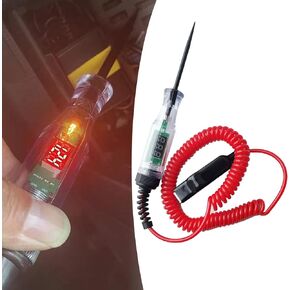 Crynod 1 PC 6V/12V/24V Car Backlit Digital Bidirectional Voltage Tester with Extended Spring, Durable Heavy Duty DC Inductive Test Pen, Universal LED Circuit Tester Accessories (Red #Without Clip)