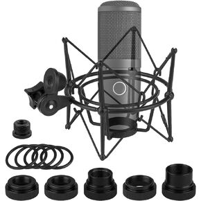 Geekria for Creators Microphone Shock Mount Compatible with AKG P120, P220, P420, P820 Mic Anti-Vibration Suspension Adapter Clamp Mic Holder Clip (Black/Metal)