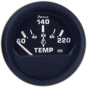 Faria Beede "12819 Euro Cylinder Head Temperature Gauge with Sender (60-220°F) - 2"", Black