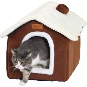 Christmas Cat Bed for Indoor Cats Plaid Christmas Cat Tent Cat Bed Cave for Pets Cats and Dogs (Pink-S(15.7 X 12.6 X 13.8 Inch))