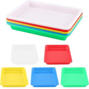 SOUJAP 15 Pack Plastic Art Trays, 5 Colors 10.8 x 8.2 x 1.2 Inch Plastic Multicolor Serving Tray Sorting Tray, Craft Activity Tray for DIY Organizing Supplies, Beads, Painting
