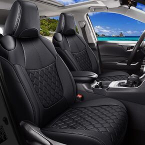 Huidasource Car Seat Covers Fit for Toyota RAV4 Full Set, Leather Seat Protector Fit for 2019-2024 Toyota Rav4 XLE LE XLE Premium Limited(Not for Hybrid/Adventure/TRD Off-Road/Prime, Black&Blue)