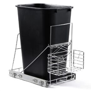 Pull Out Trash Can Under Cabinet,Adjustable Under Sink Trash Can Pull Out Kit with Removable Basket,Slide Roll Out Kitchen Trash Can Rack,Fit for Most 7-11 Gallon Garbage Can (Trash Can Not Included)