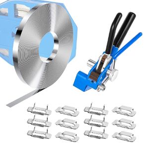 Metal Packaging Banding Strapping Kit Stainless Steel Pallet Strapping Kit Includes 3/4" x 100 Feet 304 Stainless Steel Banding Coil 100 Pcs Stainless Steel Buckles for Packing