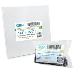 IDL Packaging Refill for Portable 1/2" Polypropylene (PP) Strapping Kits - 1/2" x 200' Polypropylene Strapping Coil with 600 lbs Break Strength and 100 of 1/2" Open Seals