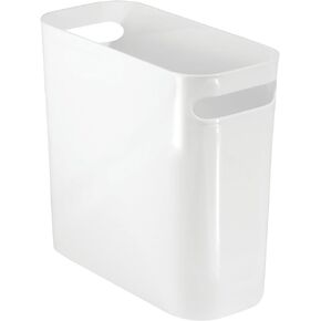 mDesign Plastic Small Trash Can, 1.5 Gallon/5.7-Liter Wastebasket, Narrow Garbage Bin with Handles for Bathroom, Laundry, Home Office - Holds Waste, Recycling, 10" High, Aura Collection, Charcoal Gray