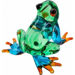 DANUSORNGEANG Hand Blown Art Glass, Rainforest Frog Miniature Animals Collection, Dollhouse Miniatures, Decorations, Souvenirs, Art Glass Blown Animals. (Multicolor Frog)