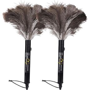 Aldwin Ostrich Feather Duster Retractable 2 Pack,16 inch Genuine Fluffy Natural Handheld Feather Dusters for Cleaning Supplies, Washable,Car, Office, Desk