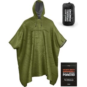 PREPARED4X Heavy Duty Rain Poncho - Lightweight Hooded Poncho for Adults - Reusable Waterproof Poncho