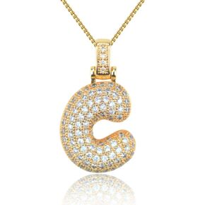 Bubble Letter Necklace Gold,18K Gold Plated Charm Balloon Initial Letter Pendant Zirconia Inlaid Necklaces Fashion Jewelry Gifts for Women Girlfriend