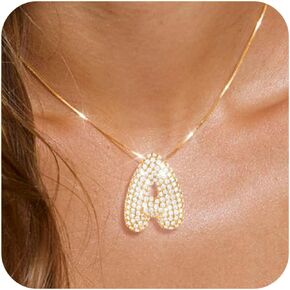 TLY Bubble Letter Necklace Gold Balloon Initial Pendant Necklace No Tarnish Cubic Zirconia Dainty Fashion Personalized Name Alphabet Necklace For Women Girls Jewelry Gift