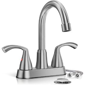 Phiestina 4 Inch 2 or 3 Holes Matte Black Bathroom Faucet, 2 Handles Centerset Bathroom Sink Faucet with 360 Swivel Spout, Metal Pop Up Drain and Water Supply Lines, BF02011-K02-MB