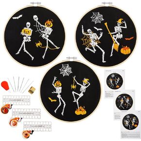 Beginners Embroidery Stitch Practice Kit, Easy Embroidery Starter Kit for Beginner Adults, Embroidery Skills Practice kit to Learn 37 Different Stitches, 3 Embroidery Hoop, 3 Embroidery Fabric Pattern