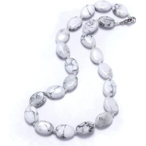 Women's Gemstone Beaded Necklace - Stunning Oval Shape Natural Gemstone Crystal Healing Beaded Necklace for Women
