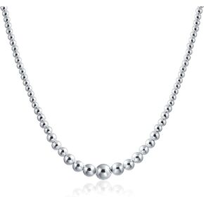 Bling Jewelry Traditional Classic Shinny Polished .925 Sterling Silver Graduated Round Lightweight Bead Ball Strand Necklace For Women 16, 18 Inch Hand Strung