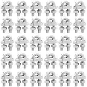 MAHIONG 70 Pack 1/4 Inch M6 Wire Rope Clamp, Zinc Plated Wire Rope Clip, Carbon Steel Cable Clamps, U Bolt Saddle Fastener Clothesline Tightener, Silver
