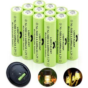Lightalent Ni-MH AAA Rechargeable Batteries, Triple A High Capacity 1.2V Pre-Charged for Garden Landscaping Outdoor Solar Lights, String Lights, Pathway Lights (AAA-600mAh-12pack)