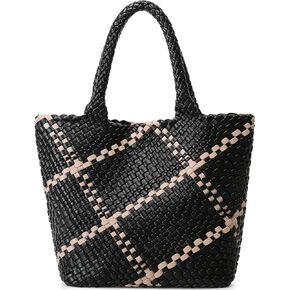 Fashion Woven Tote Bag for Women, Shopper Bag Soft Vegan Leather Hand-woven Handbag with Purse