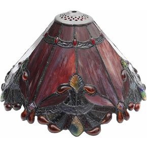 Bieye S10024 Tiffany Style Stained Glass Baroque Lampshade (17-inch Wide Red)