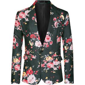 uxcell Men's Suit Blazer Slim Fit Floral Printed One Button Prom Jacket Sport Coat
