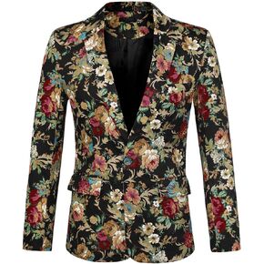uxcell Men's Suit Blazer Slim Fit Floral Printed One Button Prom Jacket Sport Coat