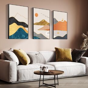 MPLONG Abstract Modern Minimalist Natural Framed Decorative Painting - Large Size Wall Art Set of 3Wall Decor for Living Room, Bedroom, Dining Room, Office, etc. (Yellow, 16 "X 24" X 3 pieces)