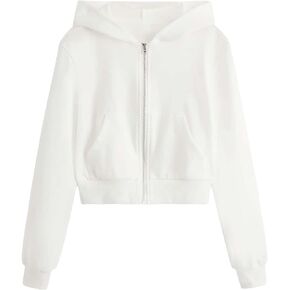 Milumia Girl's Zip Up Hoodie Solid Long Sleeve Hooded Jacket Crop Top with Pocket