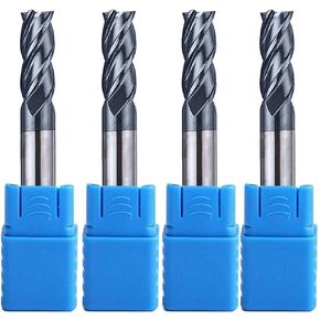 KEWAYO End Mill Cutter Drill Bit Set - 4 Flute 45° Micro Tungsten Steel Grain Carbide Drill Bits for Alloy Stainless Steels/Hardened Steels, 4Pcs with Black Coating