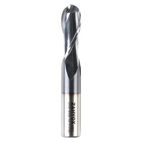 ZahyoX 2 Flutes TiAlN Coated Ball Nose End Mill, Solid Carbide Upcut Spiral CNC Router Bit, 3/8" Diameter, 3/16" Radius, 3/8" Shank, 1" Cutting Length, 2-1/2" Overall Length, CNC Cutter Milling Tool