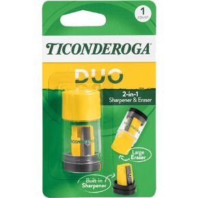 Ticonderoga Duo 2-in-1 Pencil Sharpener & Eraser, Yellow, 6 Count