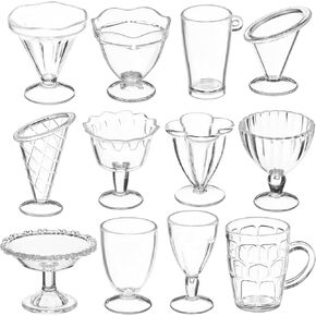 LUOZZY 60 Pcs Mini Dollhouse Cups Tiny Miniature Wine Desserts Cups Dollhouse Accessories (Transparent)