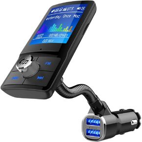 ilokey بلوتوث fm الارسال للسيارة 1.5 "شاشة ملونة عرض لاسلكي يدوي راديو شاحن سيارة محول دعم tf بطاقة محرك فلاش USB 48 واط pd/ qc3.0 شحن USB مزدوج (أسود)
