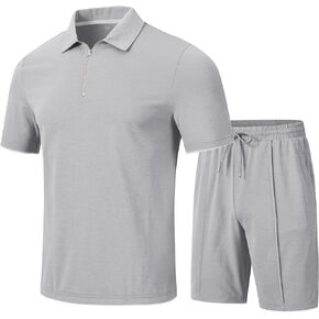 MoFiz Mens Tracksuits Sets Shorts Quarter Zip Polo Shirts Bottom Shorts Outfits Sport Suits Casual Walking Sets Comfy