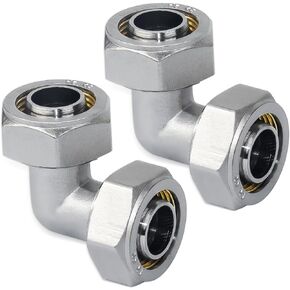 2PC 3/4’’ Elbow Air Piping Fittings, 3/4’’ Tubing x 3/4’’ Tubing, Brass-Nickel Plated, 200PSI, Air Tubing Fittings For Shop Garage Compressed Air line System Kit