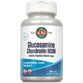KAL Glucosamine Chondroitin MSM, Joint Support Supplement for Women and Men, 1500mg Glucosamine Sulfate, 1200mg Chondroitin, 1500mg MSM, Rapid Disintegration, 60-Day Guarantee, 30 Servings, 90 Tablets