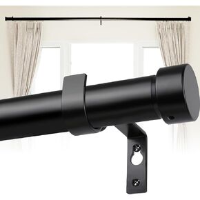 Heavy Duty Curtain Rods for Windows 66 to 120 Inch, 1 Inch Black Curtain Rod, Modern Adjustable Curtain Rod, Extendable Curtain Rod Holders Easy Install (30"-120")
