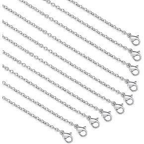 10 PCS Necklace Chains, Stainless Steel Cable Chain Necklace Silver Plated Bulk Necklace Extender for Jewelry Making DIY Supplies, 17.7 Inches